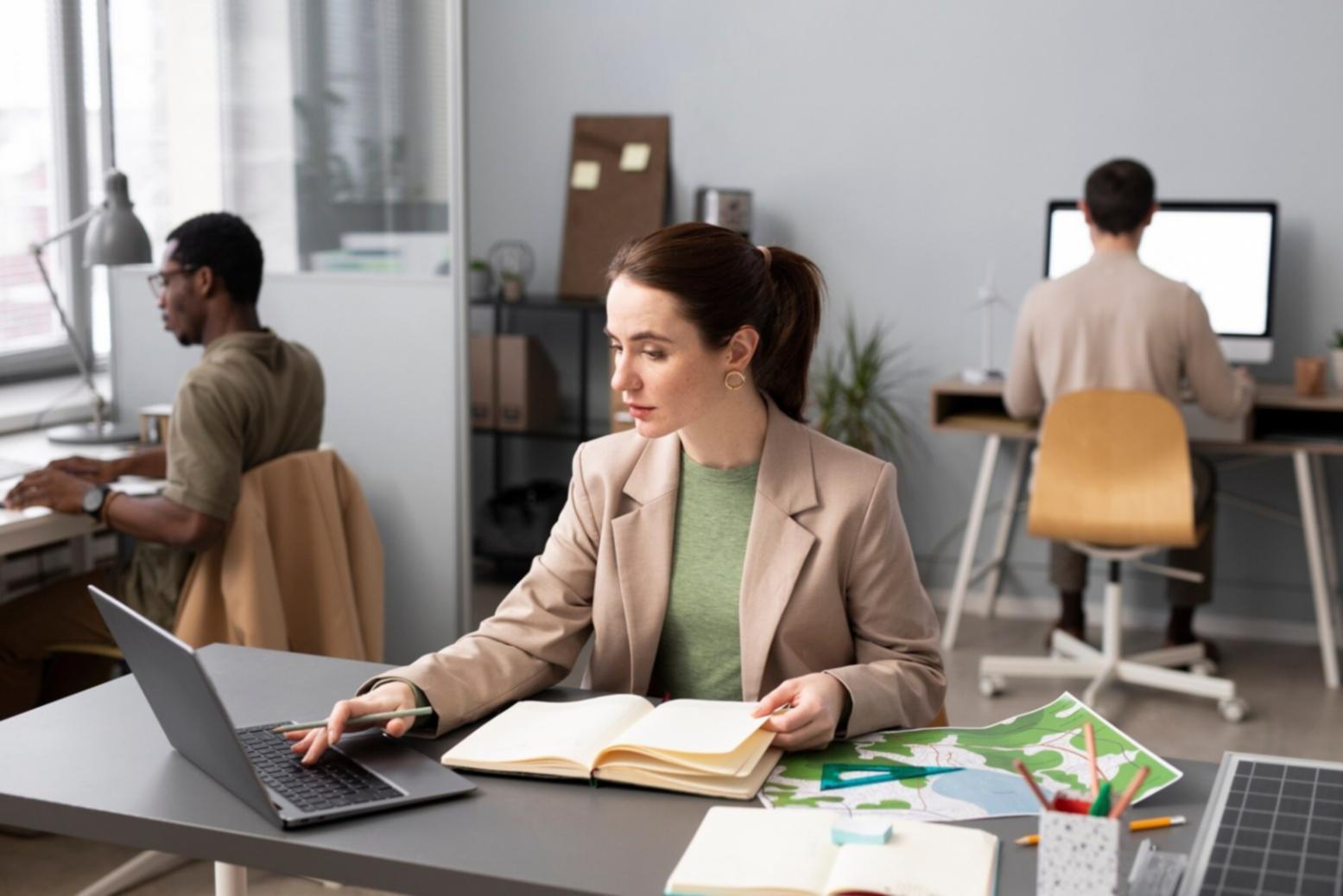 Business professionals analyzing financial data and working capital metrics